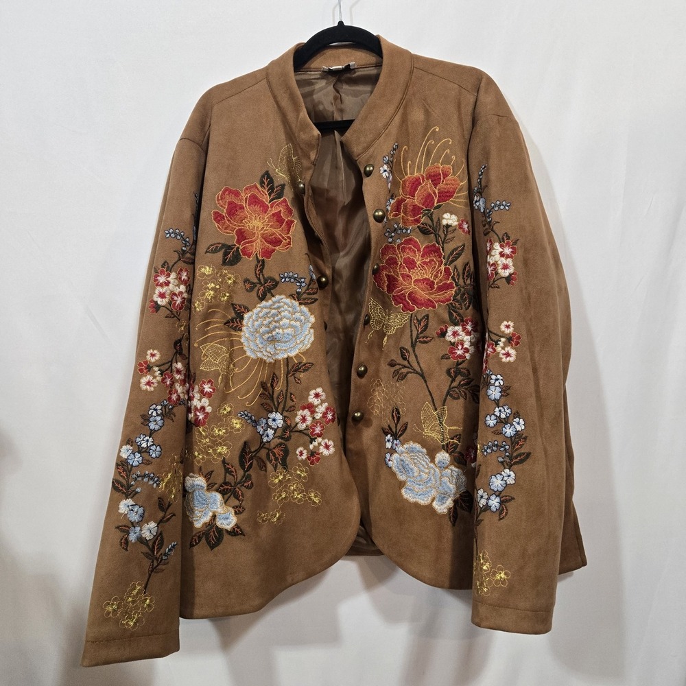 Angel Heart Boutique 3X Faux Suede Floral Embroidered Jacket Boho Western